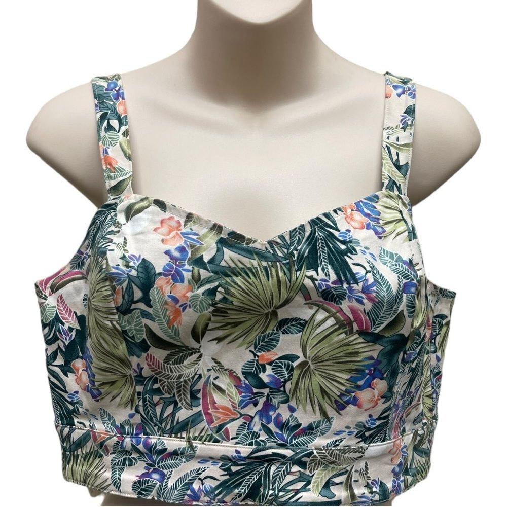 Fifty Street Floral Open Back Crop Top Size L Boho Bustier EUC